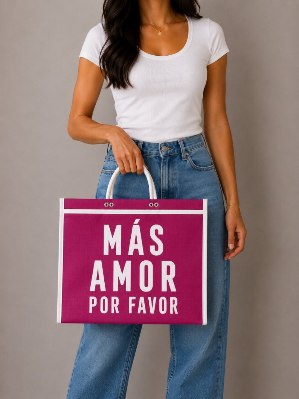 Mexican Tote Bag "Mas Amor Por Favor" - Hot Pink